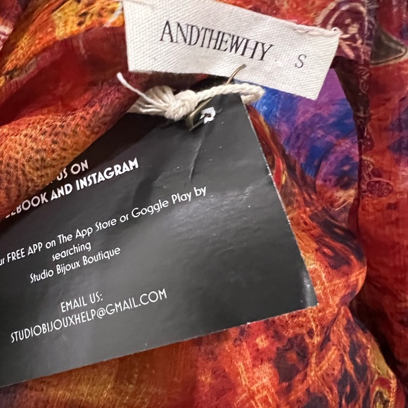 BRAND NEW ANDTHEWHY Oversized Open Tie Front Cardigan Size S Rust Paisley Sheer - Picture 3 of 4